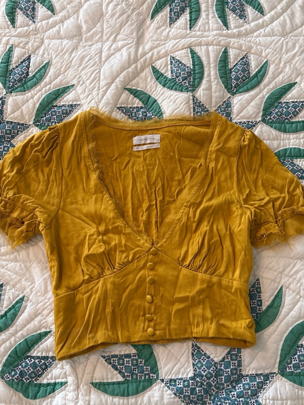 Urban Outfitters Mustard Short Puff Sleeve Crop Top